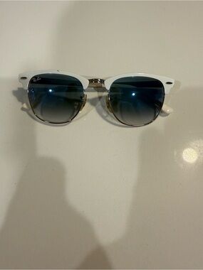 Ray-Ban White Clubmaster Sunglasses with Blue Gradient Lenses